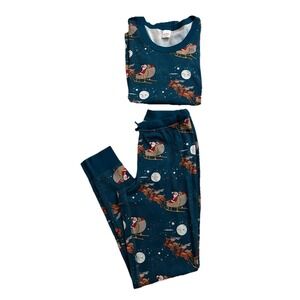 Hanna Andersson Organic Cotton Pajama Set Women's Size Small Christmas Santa